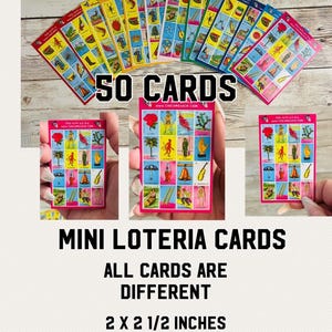 50 Mini Loteria Mexican Bingo Game Boards Cards 3x2 Inches 50 Cartas De Lotería