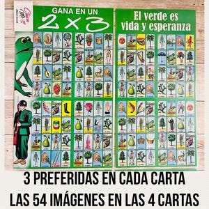 MEXICAN LOTERIA 12 Cards 12 Cartas Loteria Con 3 Imagenes De Preferida en Cada Carta Gana en 2x3