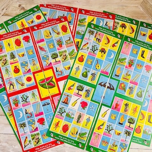 4 Lotería Cards with Preferred Image 4 Cartas de Loteria con La Preferida en Medio