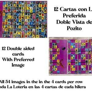 12 MEXICAN LOTERIA Double Sided Cards with Preferred Image 12 Cartas de Loteria con Doble Vista y con La Preferida