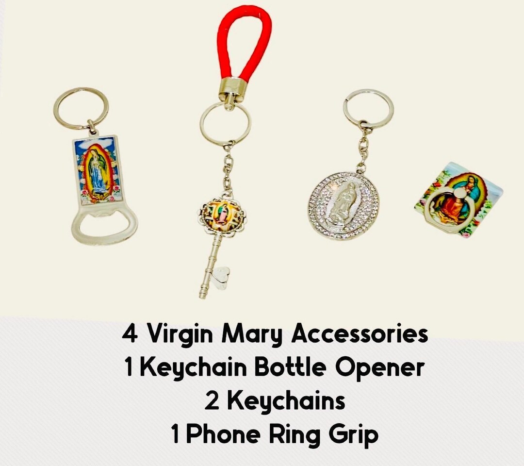 4x Virgin Mary Accessories 1 Bottle Opener 1 Ring Phone Grip 2
