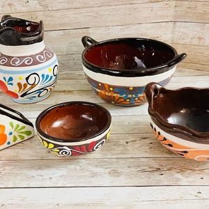 Terra Cota Napkin Holder, Salsa & Dish Bow, Molcajete Pitcher Set de Barro Lechera, Servilletero, Molcajete y 2 Platos
