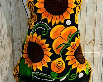 Mexican Embroidered Handmade Kitchen Apron Mandil Delantal Bordado Mexicano de Flores