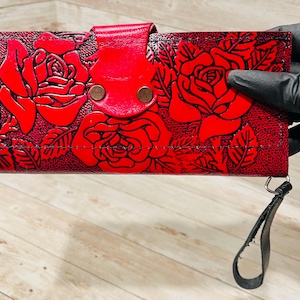 Mexican Tooled Wrislet Leather Wallet Cartera Mexicana De Piel Cincelada