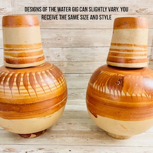 2x Mexican Clay WaterJug & Cup 2 Botellónes Garrafón de Barro con Tapa Mexicano