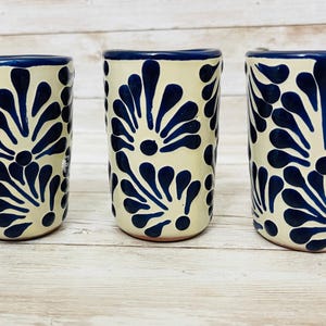 3x Talavera Mexican Art Pottery Shot Glasses Tequileros Drinkware 3x Tequileros Mexicanos de Talavera