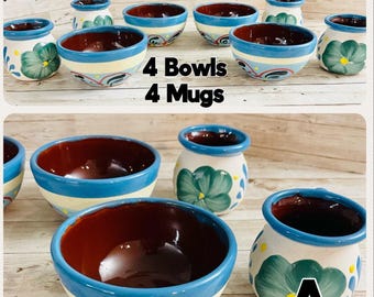 Terra Cota Mexican Clay Bowls with Mugs Platos de Barro con Tazas Engove