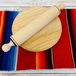 Mexican Wood Rolling Pin & Board Palote Rodillo Mexicano Para Amazar Con Su Tabla