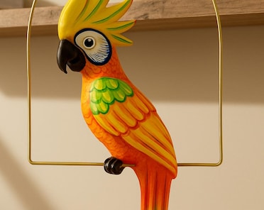 Hanging Exotic Bird in Ring Mexican Pottery Ceramic Pajaro De