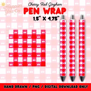 Pen Wrap – Cherry Red Gingham Design, Retro Coquette Summer Pen Accessory