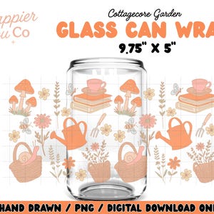 Emballage de boîte de conserve en verre de 16 oz – Jardin Cottagecore avec champignons, fleurs et abeilles
