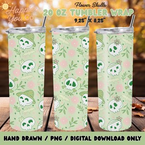Skull Bats Floral Retro Halloween Coquette 20 oz Tumbler Sublimation Wrap PNG, Fall Seamless Design, Commercial License, Instant Download