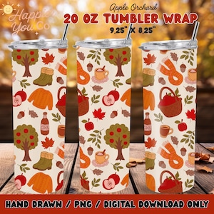 Apple Orchard 20 oz Tumbler Sublimation Wrap PNG, Fall Seamless Tumbler, Apple Cider Fall Autumn, Commercial License, Instant Download