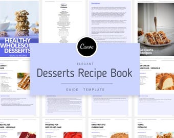 Recetario de postres saludables y nutritivos / Postres sin culpa / Plantilla editable de Canva / Libro electrónico de postres sin azúcar