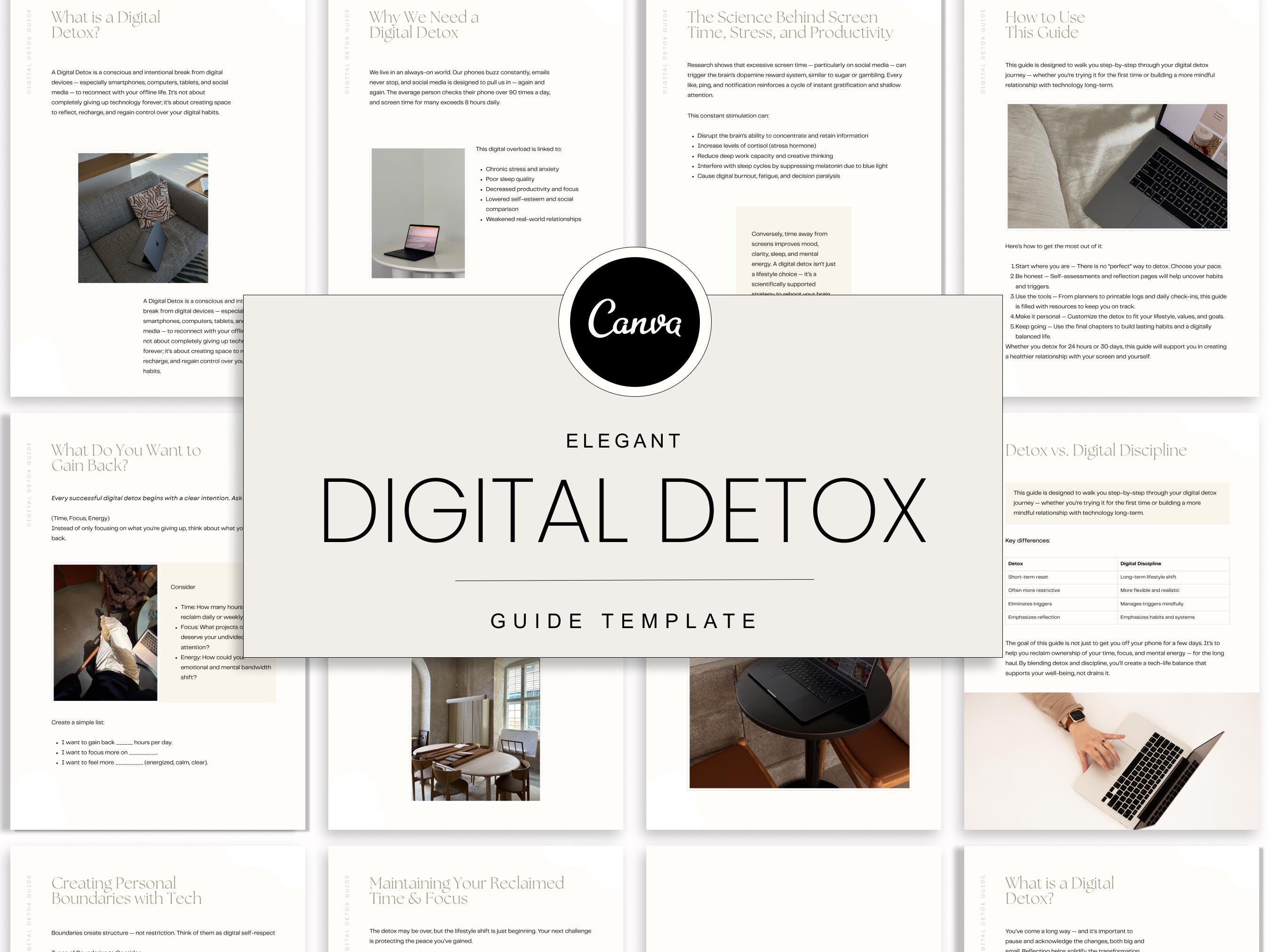 Digital Detox Guide Canva Template: Wellness Planner & Screen Time ...