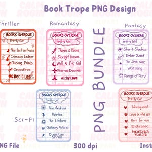 Library Card PNG Bundle: Book Genres Trope Digital Sticker Clipart ...