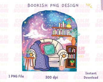 Celestial Book Nook PNG: Cozy Reading Space Clipart (Commercial Use, Digital Download)