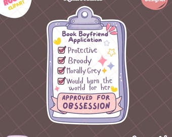 Book Boyfriend Application  PNG | Funny Bookish Checklist Quote | Romance Reader Sticker Design | Digital Download | Commercial Use