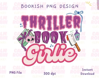 Thriller Book Girlie PNG | Spooky Bookish Clipart (Digital Download)