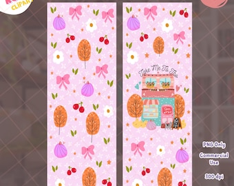 Printable Bookmark PNG Set | Coquette Pink Bookstore Bookmark | Bows Floral Cherries Cute Bookish | Digital Download | Commercial Use