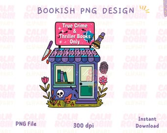 True Crime Bookstore PNG: Bookish Sticker Clipart Bundle (Digital Download, Commercial Use OK