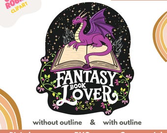 Fantasy Book Lover PNG: Dragon Clipart Sticker (Commercial Use, Digital Download