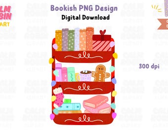 Christmas Bookish Bookshelf PNG: Cozy Holiday Book Lover Clipart (Digital Download)