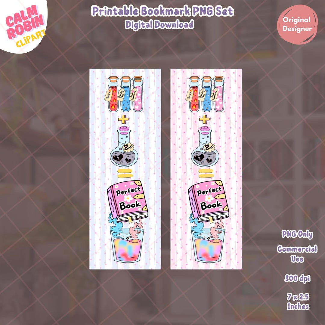 Printable Bookmark PNG Set |perfect Book Recipe Bookmark|bookish ...