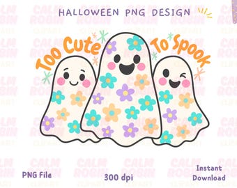 Floral Ghost Halloween PNG: Kawaii Pastel Sticker Design (Commercial Use)