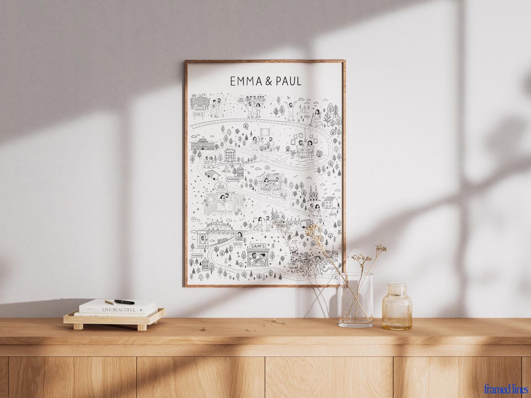 Hand-drawn Relationship Map – Personalized Places & Dates – Wedding or ...
