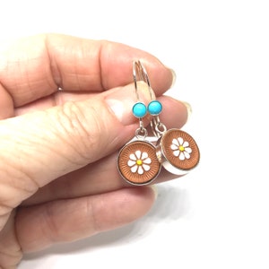 Leather Daisy Earrings Turquoise Sterling