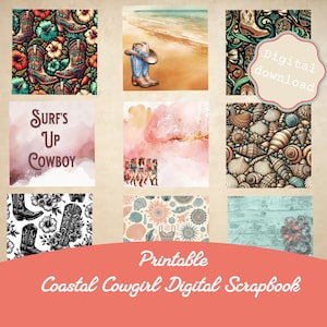 Coastal Cowgirl Digital Scrapbook, Cowgirl Scrapbook Paper Digital, Western Themed Scrapbook Paper, Beach Themed Digital Scrapbook Paper