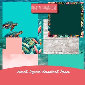 Beach Digital Scrapbook Paper, Beach Themed Scrapbook, High Resolution Scrapbook Paper, Coastal Digital Sheets, Tropical Scrapbook Paper.