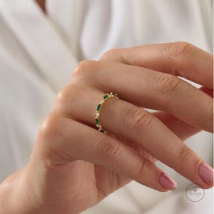 14k Green Emerald Gemstone Ring For Women, Tiny Green Gemstone Wedding/Engagement Ring, Birthday Gift Ring For Her
