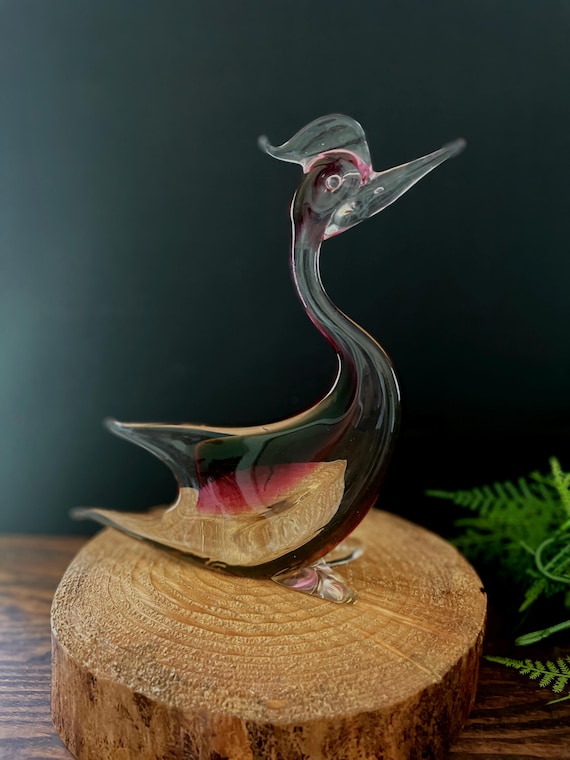 Murano Glass Heron Bird Somerso Sculpture