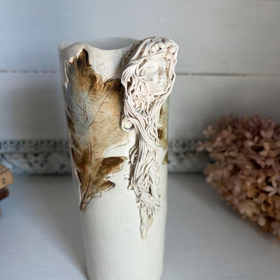 Vintage Ceramic Goddess-Face Vase | 3-D Ceramic Figurehead Signed Pottery