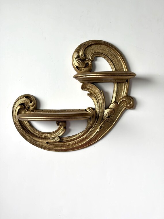 Vintage Syroco Gold Wall Shelf, Rococo-style Wood Ornament Shelf