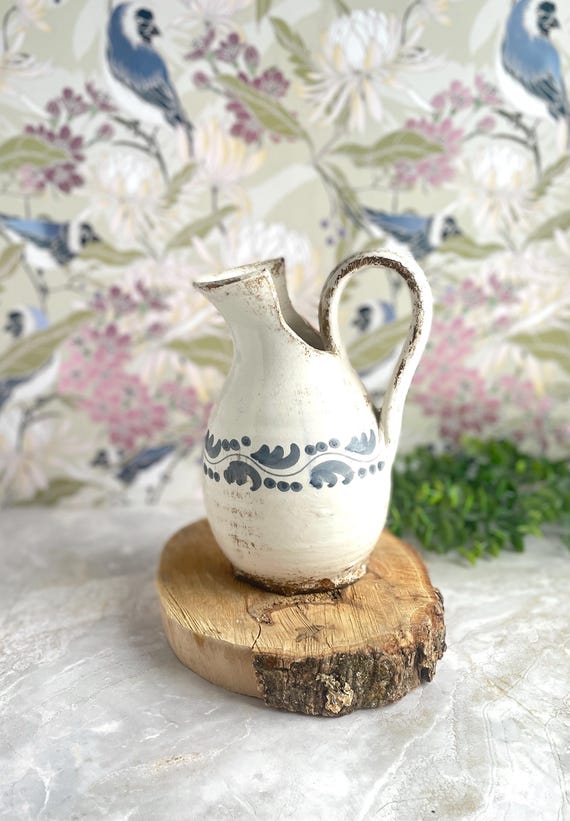 Vintage Italian Firenze Pottery Pitcher, Dipinto A Mano Stoneware Jug