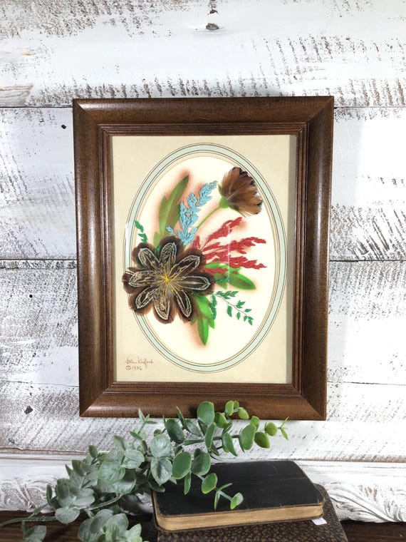 Vintage Feathers & Flowers "Prairie Pictures" Handmade Art by Ellen Kiefert