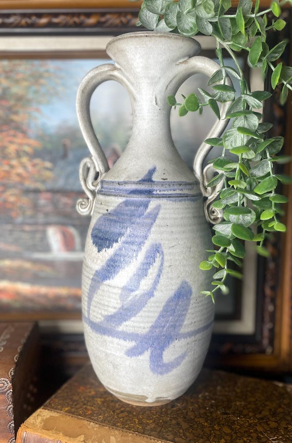 Salt Glazed Studio Pottery Vase, Artisan Stoneware Pottery Pitcher