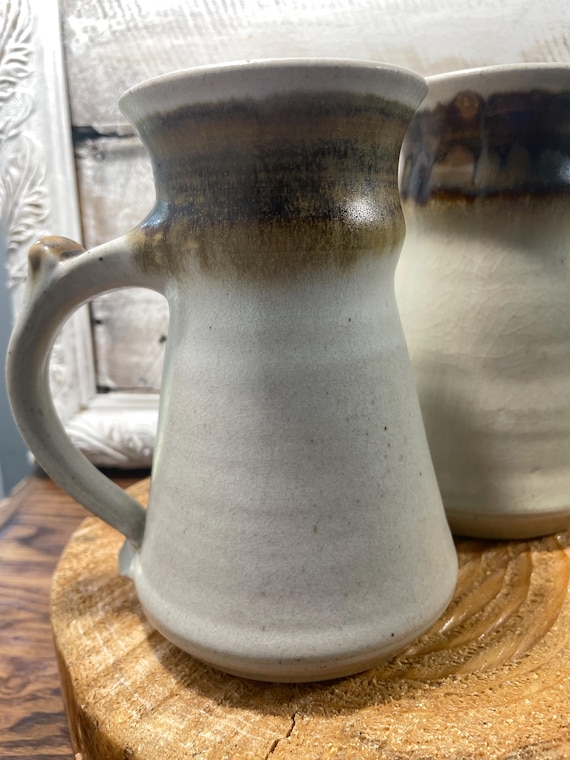 Vintage Studio Pottery Mug, Signed Ceramic Pottery Mug, Brown Drip Glazed Pottery Mug