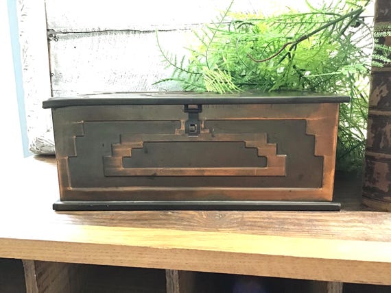 Art Deco Copper Box, Danahy Faxon Treasure Chest, Vintage-Her Mar Cigar Box Buffalo, NY