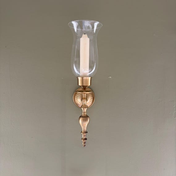 Vintage Brass Candle Wall vintage brassSconce, Tulip Glass Shade, India-Made Wall Light