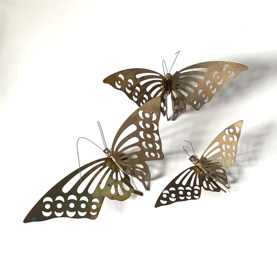 Mid-century Modern Brass Butterflies Wall Decor | Vintage Brass Butterfly Trio