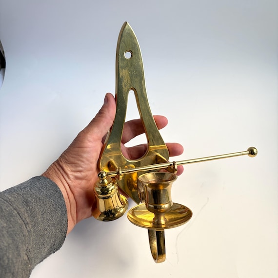 Vintage Brass Candle Holder Wall Sconce with Brass Snuffer