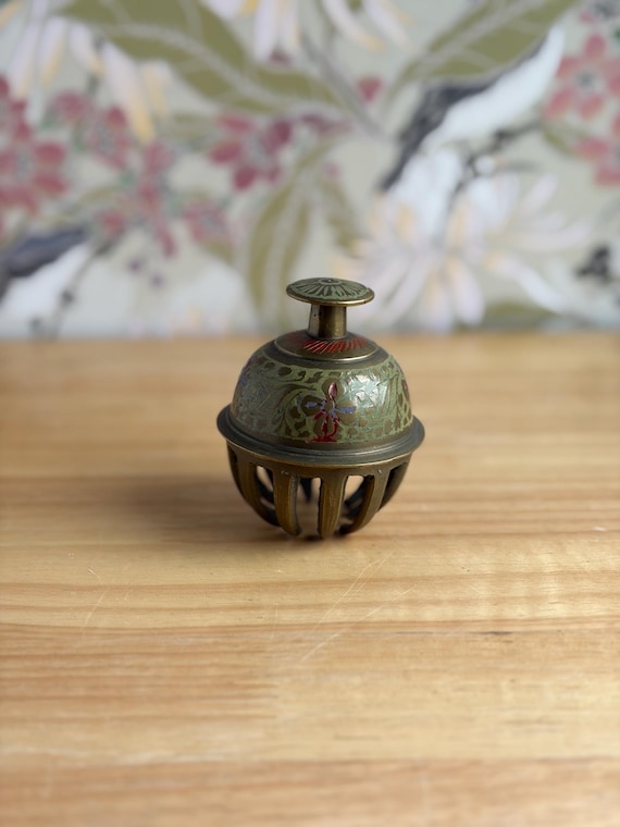 Vintage Brass Elephant Claw Bell | Enameled Brass Bell Made in India