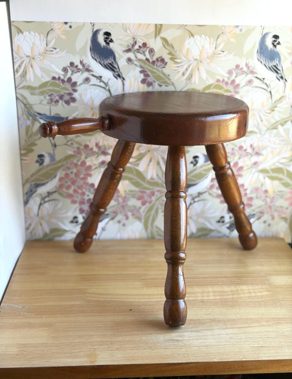 Vintage Wood Three-legged Milking Stool | Wooden Plant Stand
