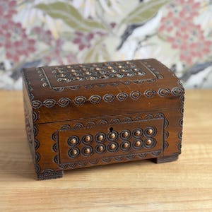 Vintage Hand Carved Polish Jewelry Box | Handcrafted Wood Treasure Chest