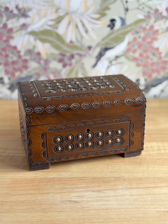 Vintage Hand Carved Polish Jewelry Box | Handcrafted Wood Treasure Chest