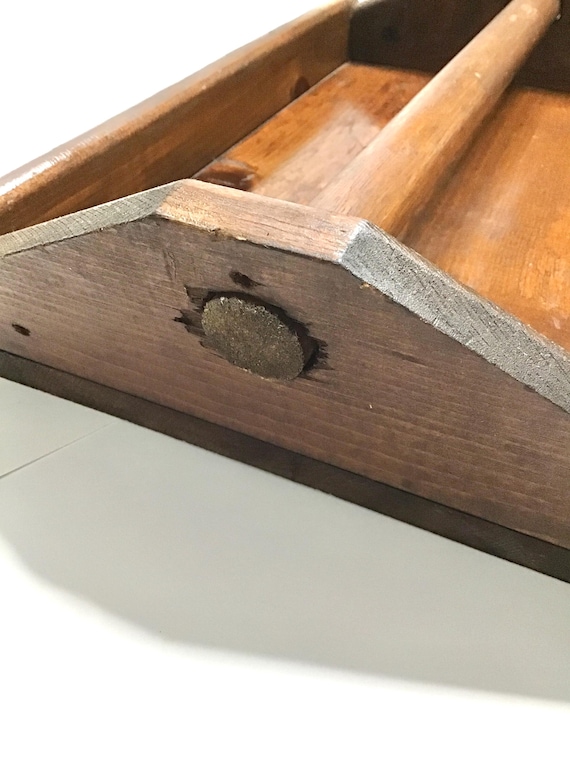 Vintage Primitive Wood Tote, Handmade Wooden Caddy, Farmhouse Wood Tray